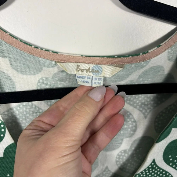 Boden Green Spade Print V Neck Short Sleeve A Line Mini Dress Size US 6L - Picture 3 of 7